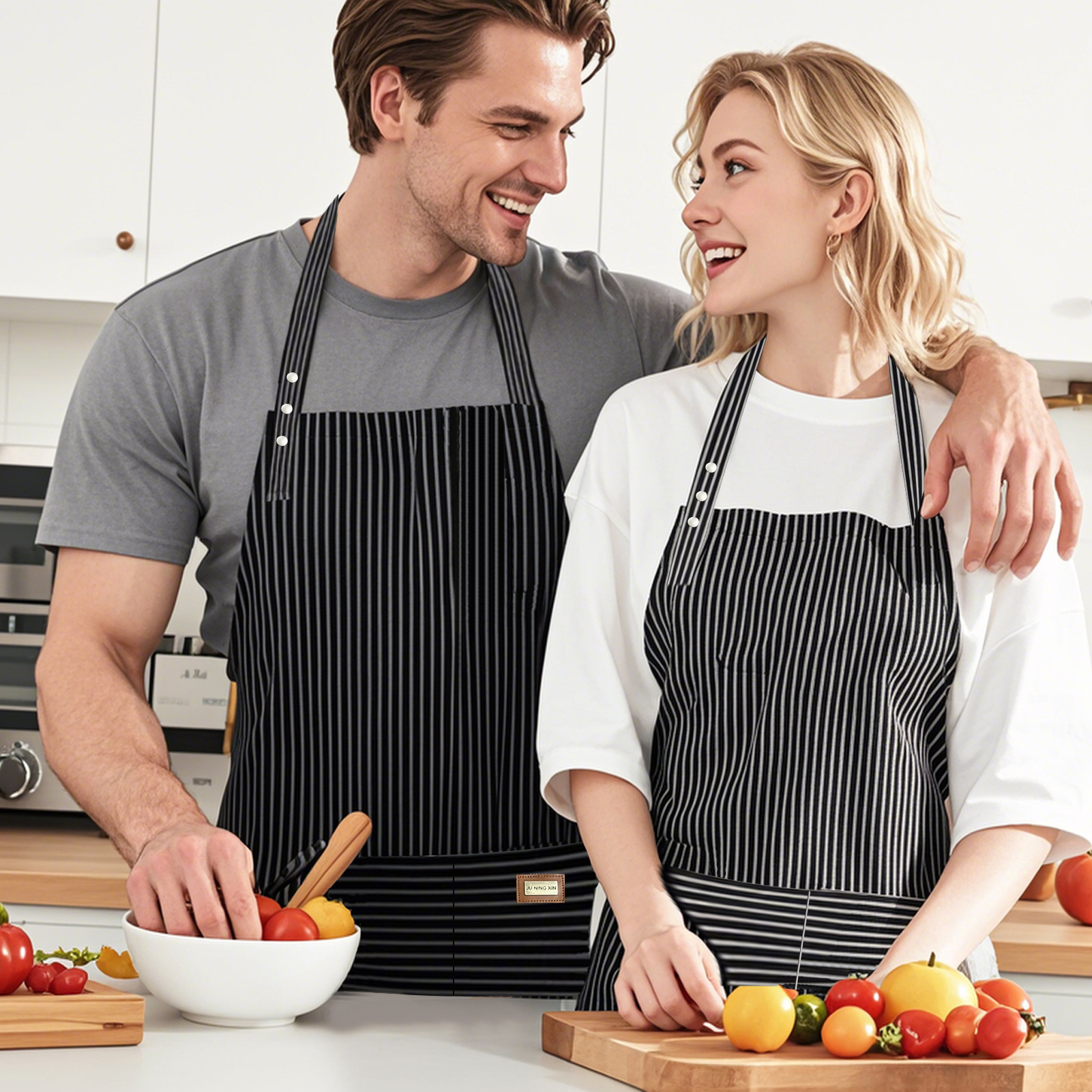 Cross-border Amazon polyester-cotton woven aprons for men and women, high-end new kitchen and gardening, extended and enlarged workwear, fashionable