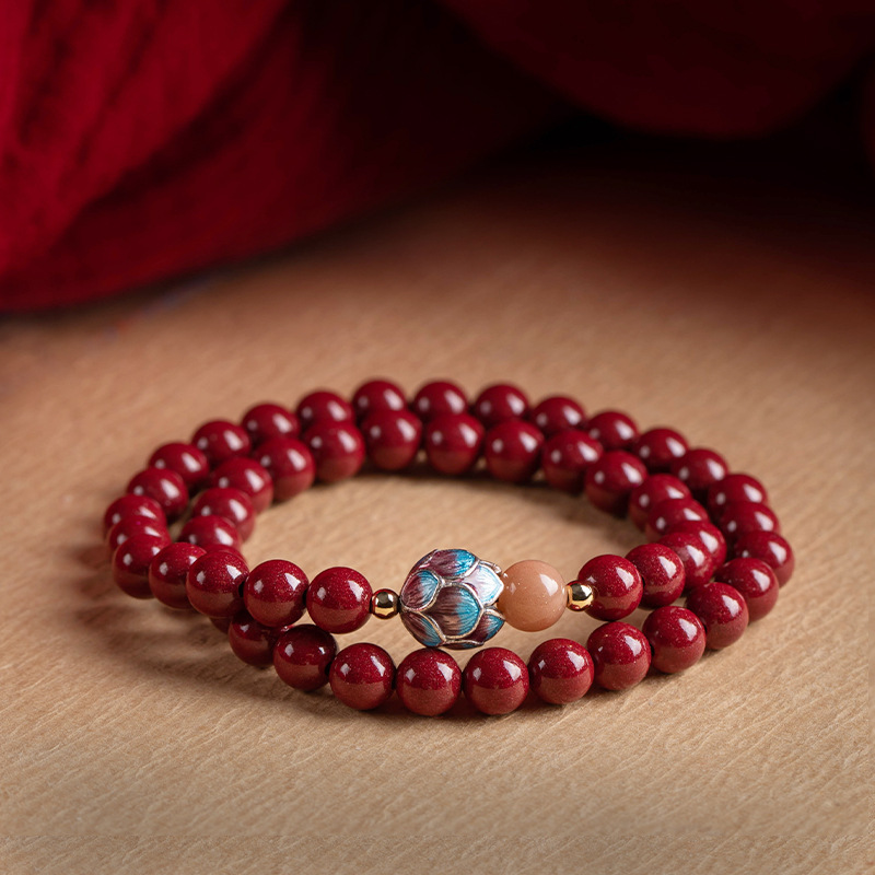 Genuine cinnabar high-end lotus bracelet, purple gold sand bracelet, double ring, versatile, Chinese-style gift wholesale and consignment details Picture