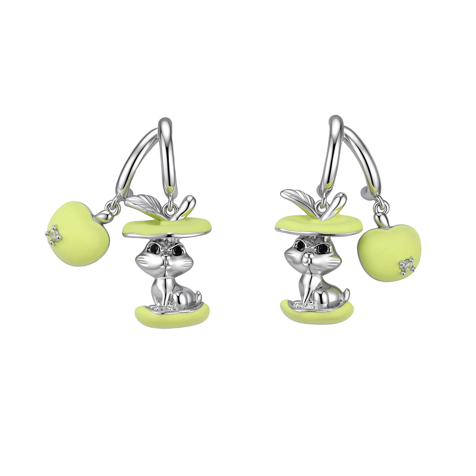 【 Customized 】 Summer Green Apple Little Rabbit Series Earrings, a fashionable, niche and versatile accessory for women, fresh fruit stud earrings Item Picture