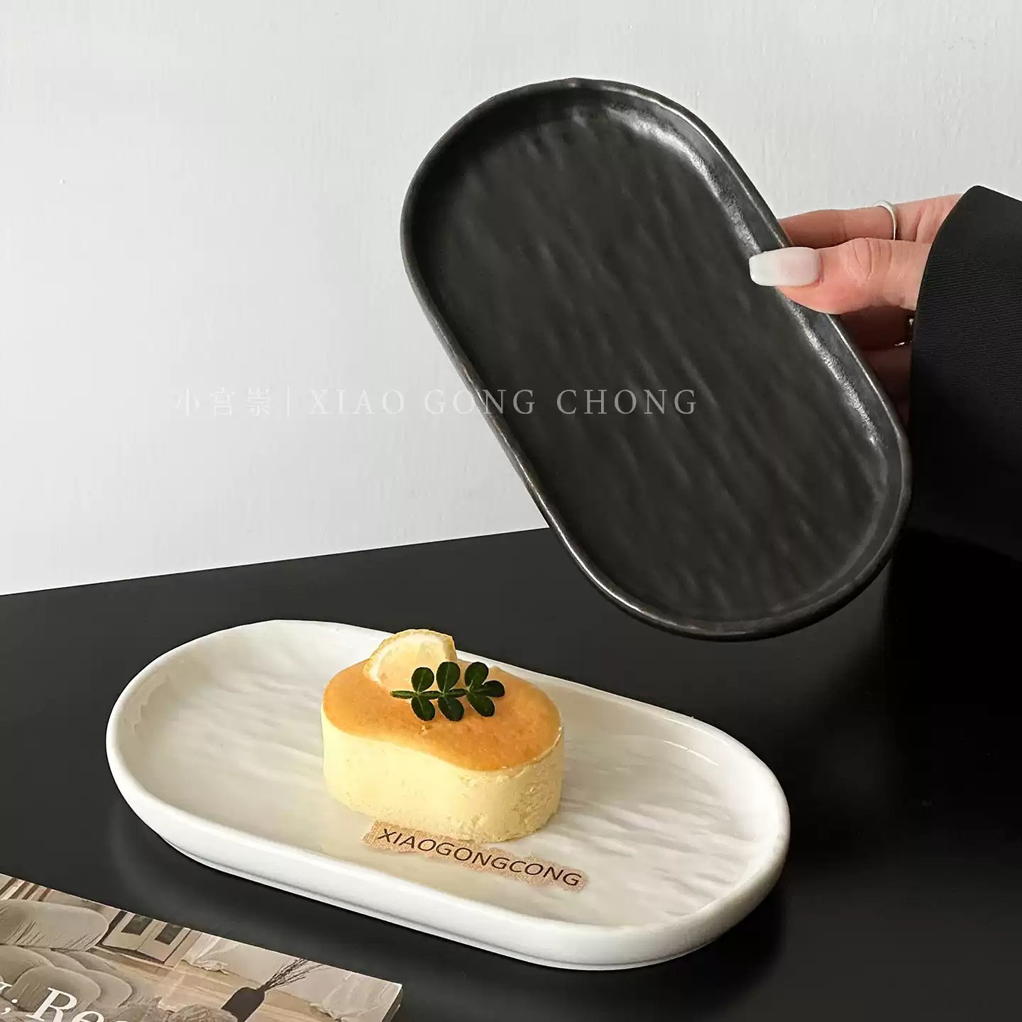 石纹陶瓷蛋糕盘点心盘ins风高颜值下午茶甜品盘椭圆形托盘盘子