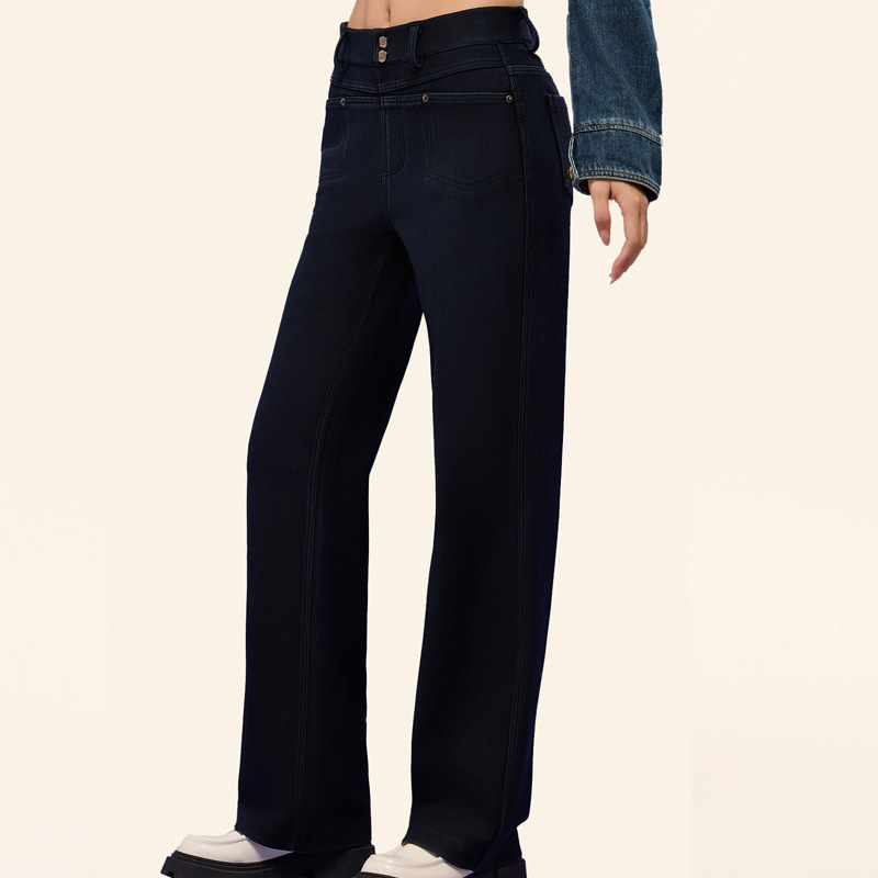 Denim straight-leg supermodel pants manufacturer high-waisted denim stretch slimming floor-length pants that do not fade washable denim women's pants details Picture