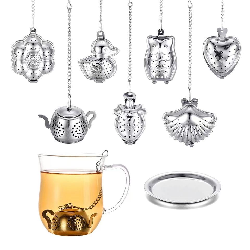 Customized stainless steel chain tea strainer, owl-shaped small teapot, bird-duck-shaped shell-shaped tea filter, creative tea brewing device Application Scenario