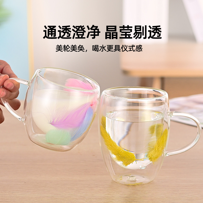 New double-layer glass cups, high borosilicate glass, high appearance level, multi-style glass cups, milk coffee beverage cups Specification image