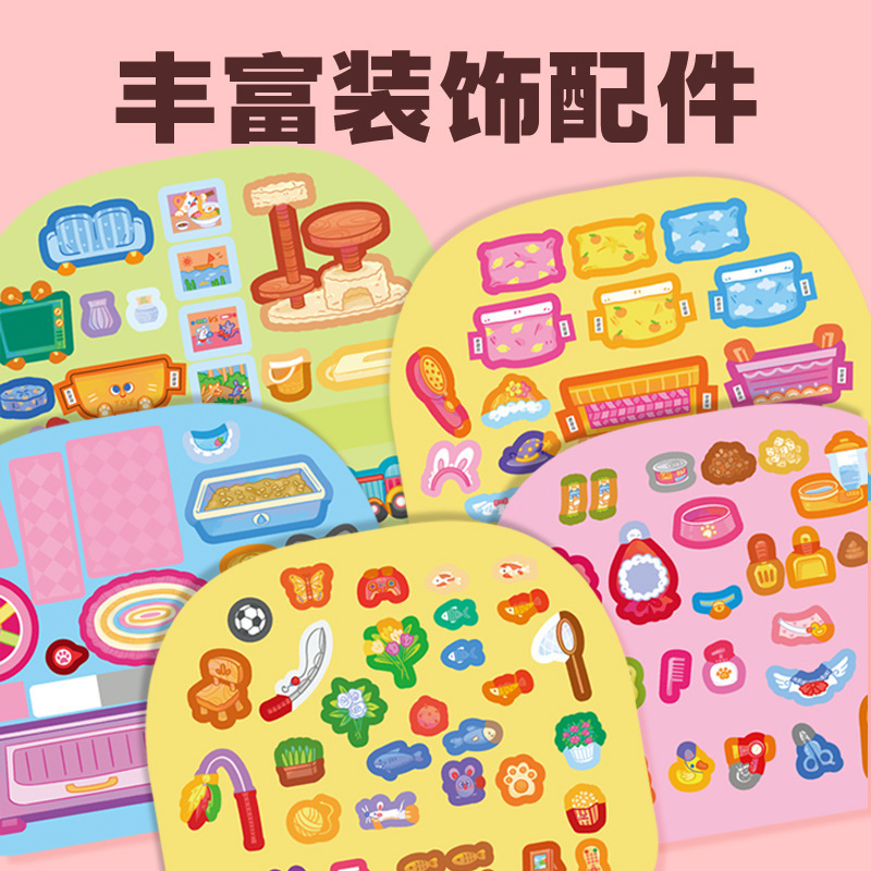 Mr. Toy diy Mechanism Quiet Book Adopt a Cat No-Cut Sticker Book Girl New Bubble Sticker 6 details Picture