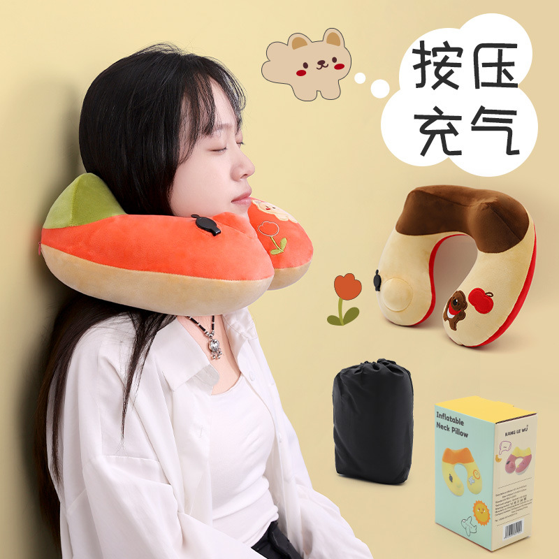 卡通可爱动物u型枕 康乐屋驼峰按压充气护颈枕 礼盒装旅行颈枕