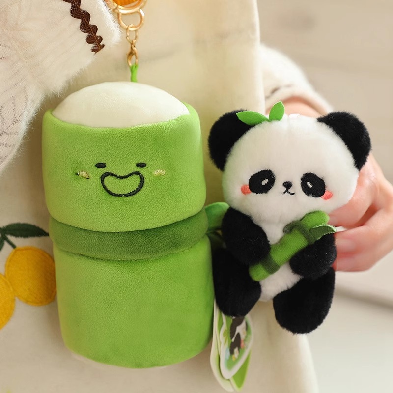 Small bamboo tube panda pendant, doll, plush toy, schoolbag, keychain, doll, gift, pendant, cute Item Picture