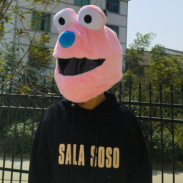 Motorcycle plush helmet cover, frog big eye head cover, electric motorcycle cap cover, waterproof headwear details Picture