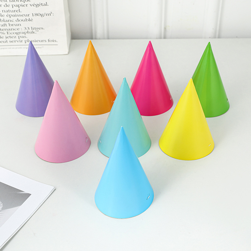 Korean-style children's birthday hats, single-color festival party outfits, conical hats, solid-color triangular hats, DIY birthday hats details Picture