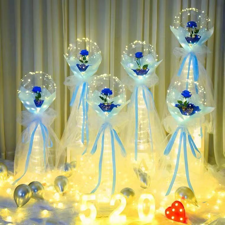 Glowing balloons, wedding room decoration, birthday arrangement, bouquets, bouncy balls, roses, romantic proposal details Picture
