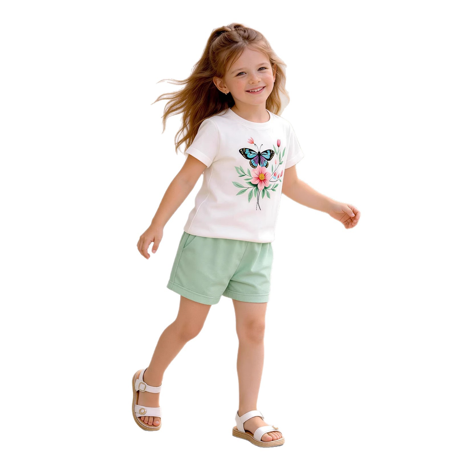 童装女童短袖韩版/短袖/衣服儿童短袖韩版/短袖清仓/短袖儿童白底实物图