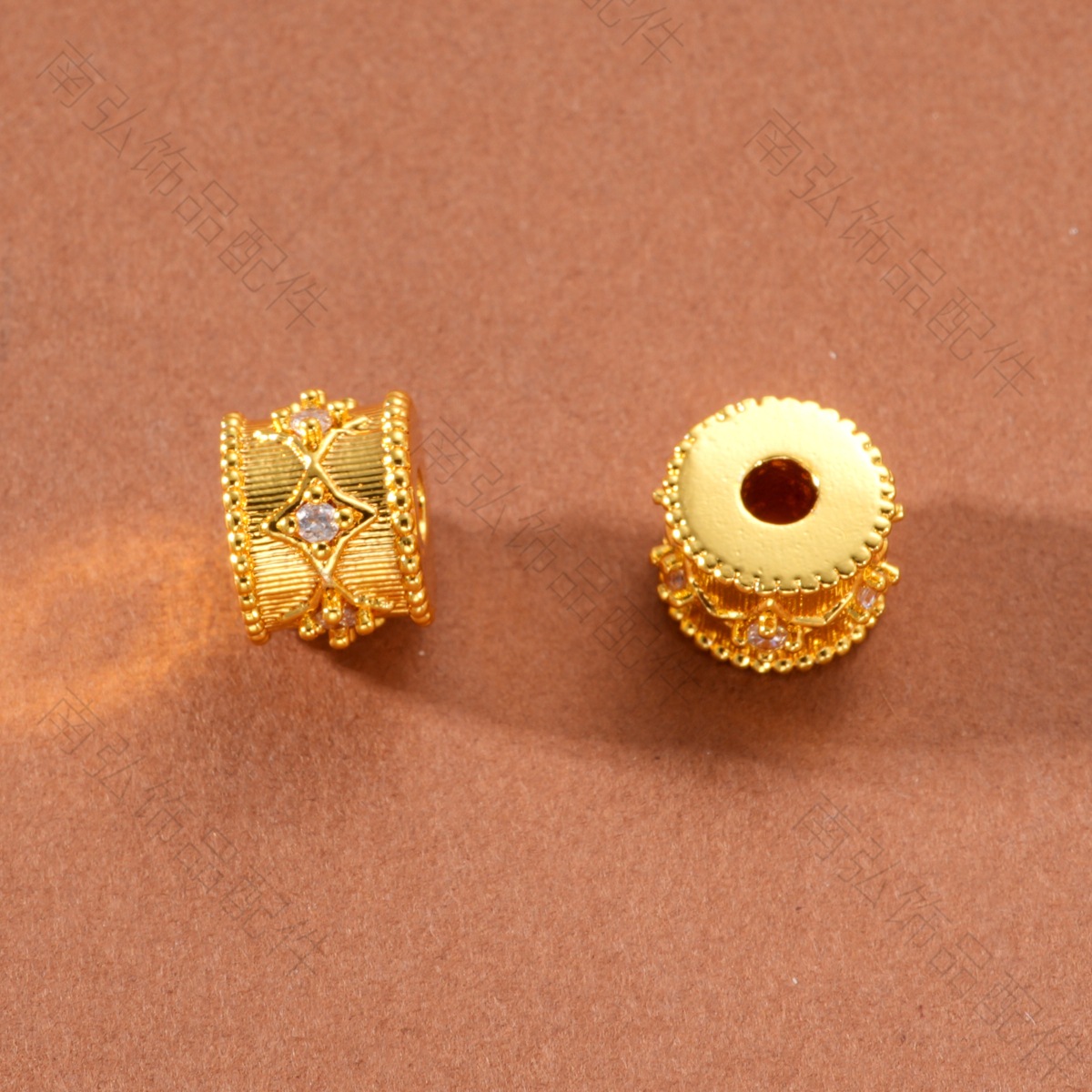 Ancient-style sand gold color retention inlaid zirconium brushed lustrous bead, high-end style bracelet, necklace, DIY jewelry accessories Specification image