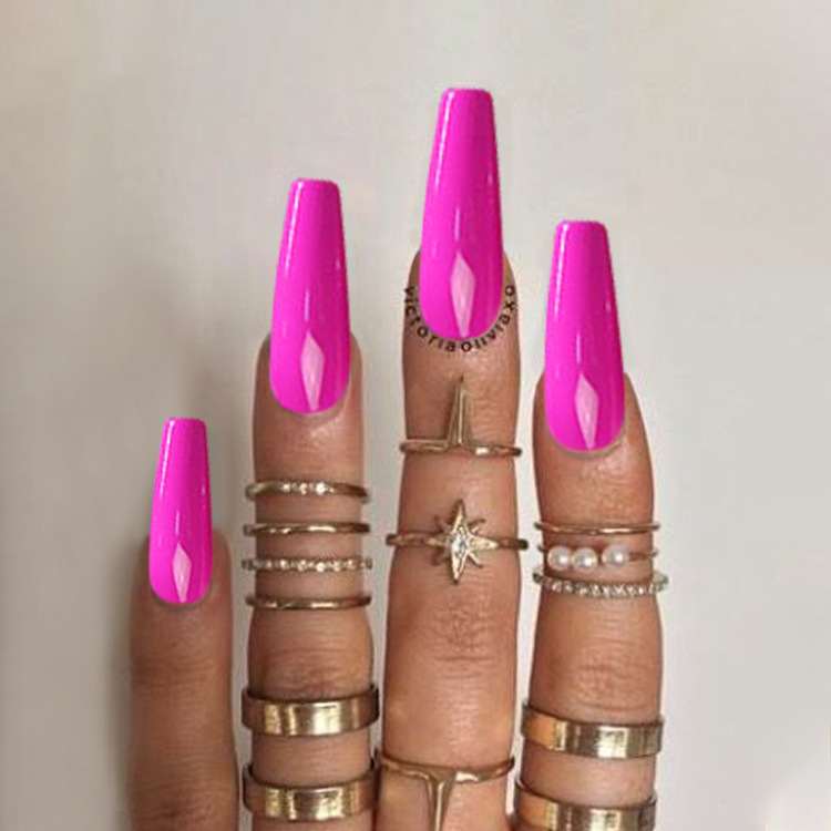 Cross-border exclusive long ballet false nails, glossy UV coating finished nail art, solid color long wearable nails wholesale Specification image