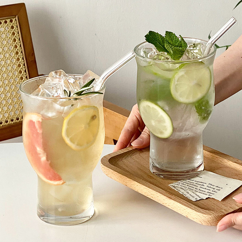 ins popular restaurant wide-mouthed fruit tea cups, extra-large capacity glass cups, milk tea drinks, juice cups, cold drink cups details Picture