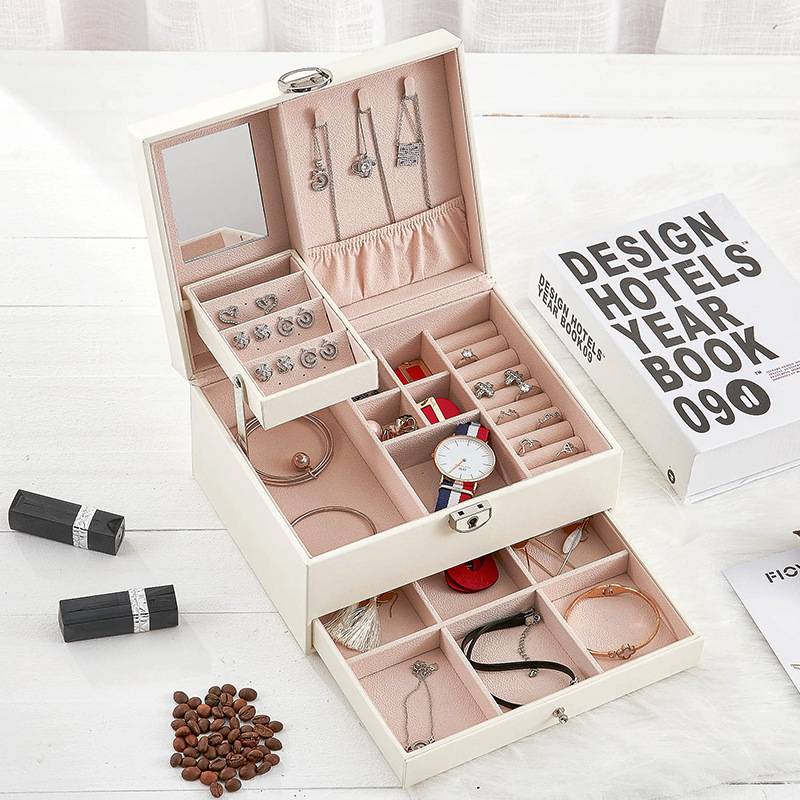 Jewelry storage box, high-end multi-layer large-capacity home accessories, earrings, stud earrings, necklace drawer, jewelry box details Picture