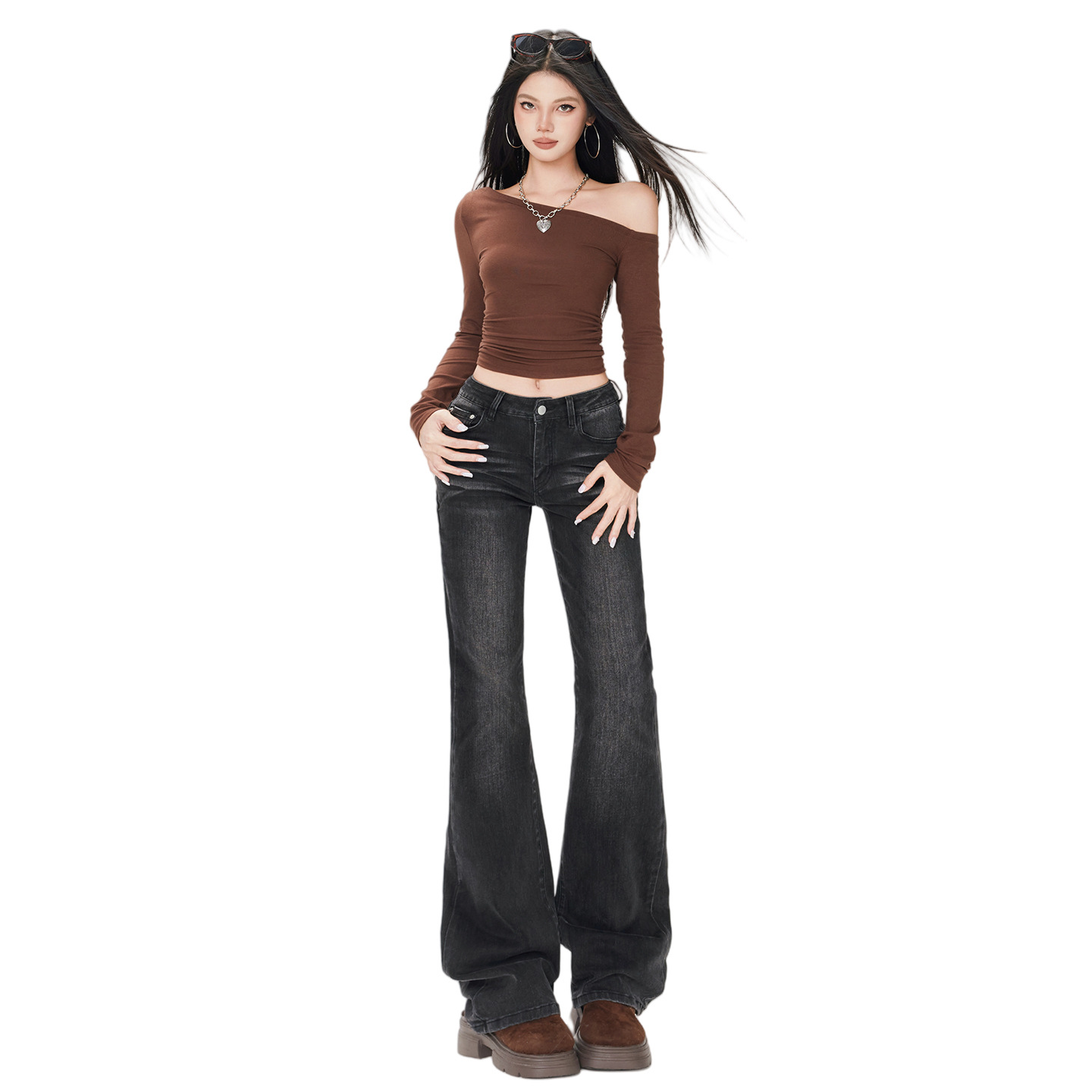 American retro style, heavily crafted washed fur and beard, narrow stretch straight-leg jeans for women Item Picture