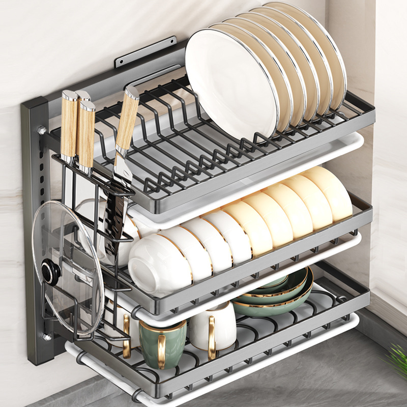 Carefully selected wall-mounted dish and bowl storage racks, kitchen storage racks, household chopsticks and bowl storage boxes, multi-layer dish and bowl draining racks details Picture