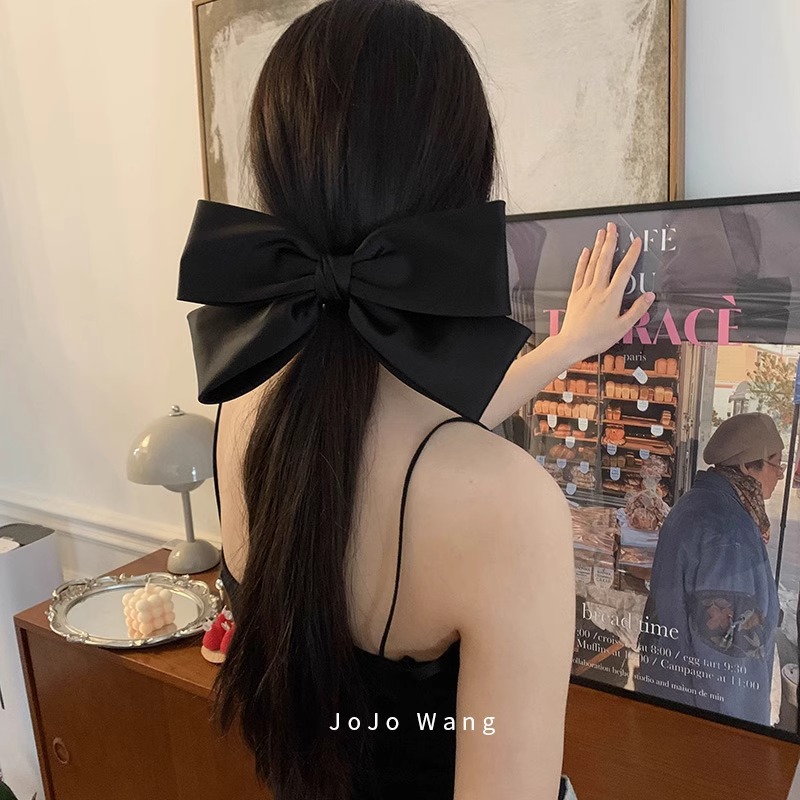 Make your face look smaller ~ Korean retro high-end black bow hair clip, women's back of the head spring hair clip headwear