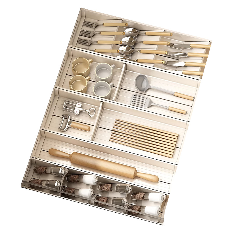 Space aluminum drawer storage partition cabinet, built-in knife, fork, chopsticks, spoon storage box, shelf, kitchen organization wonder Item Picture