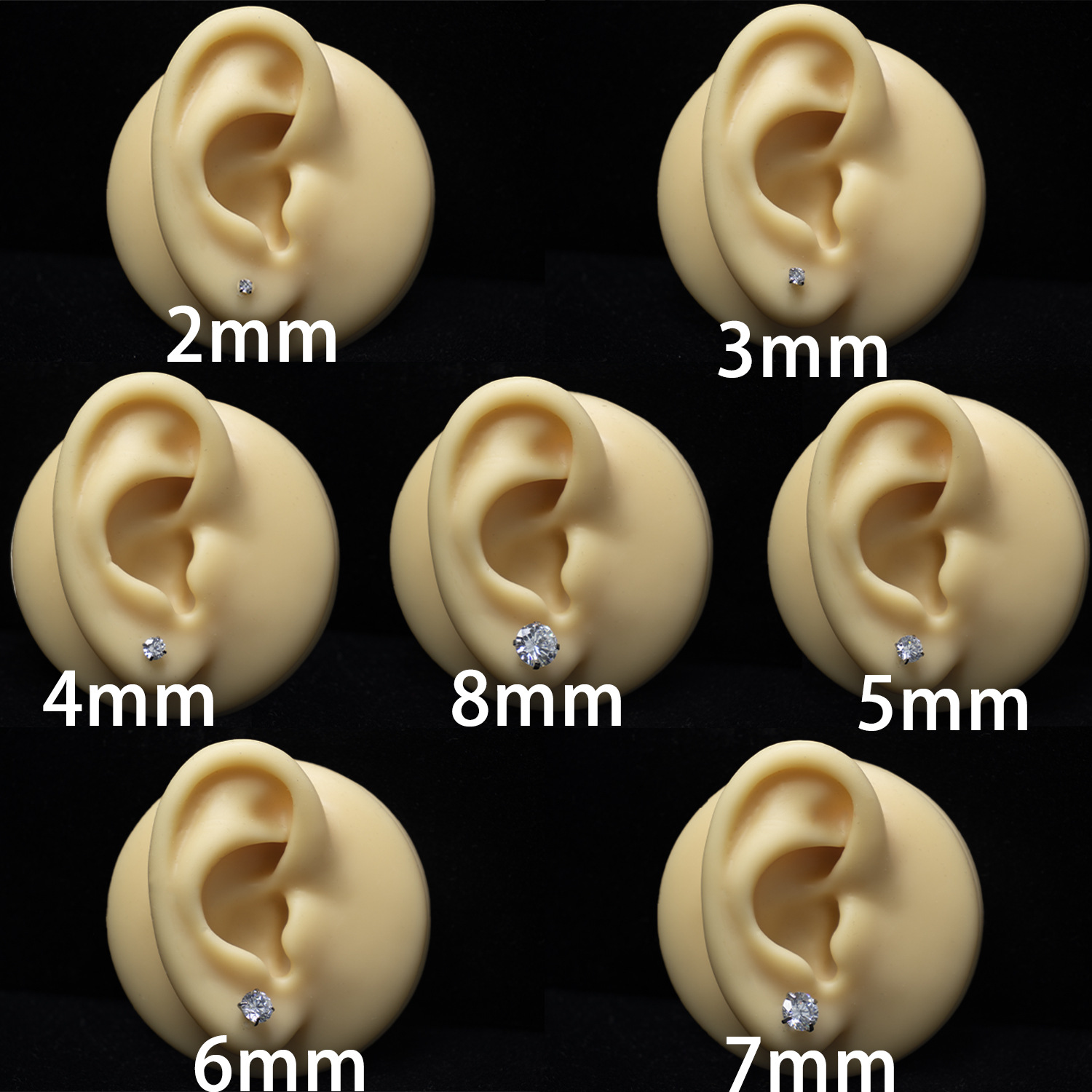 Cross-border titanium steel flat-bottom zircon ear studs, round ear bone studs, cochlear studs, zircon ear studs with external threads, versatile and high-end details Picture