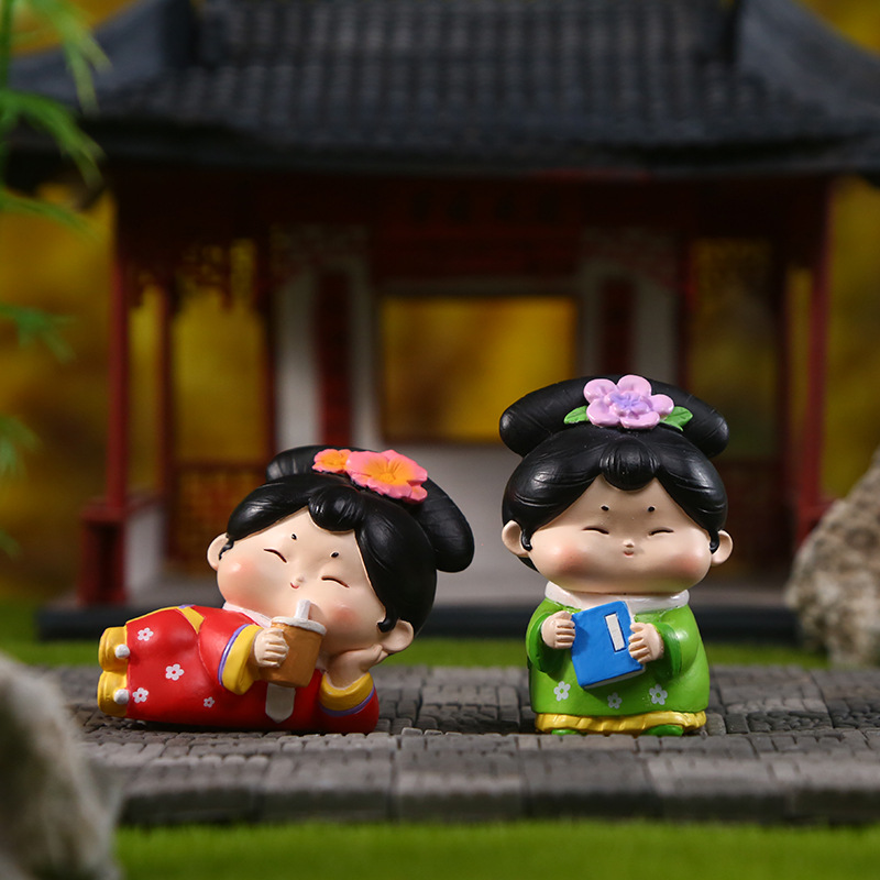 Ancient-style sugar grid figurine, cute desktop resin figurine, Chinese-style cute and fun design sugar grid resin handicraft Specification image