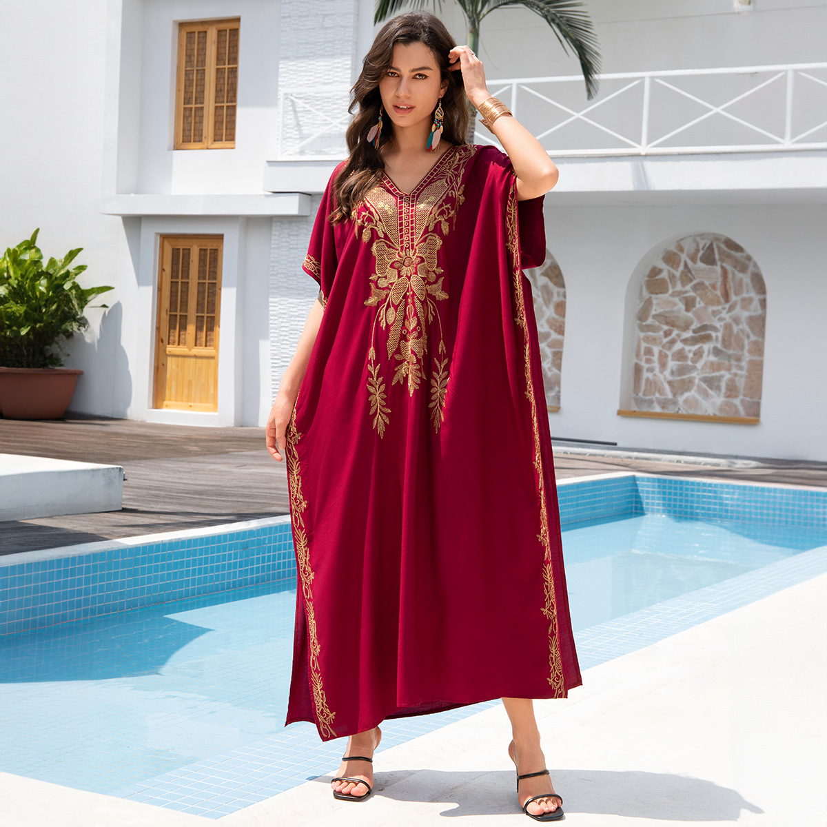 沙滩罩衫金色度假长袍跨境（3色） L4043  L