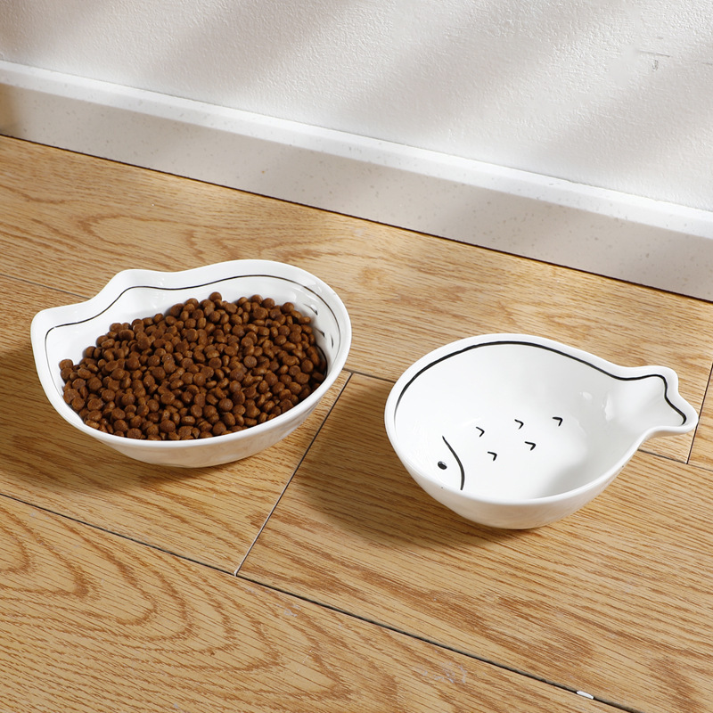 日式卡通陶瓷幼猫碗宠物零食碗猫食碗狗粮碗食碗罐头碗防止黑下巴