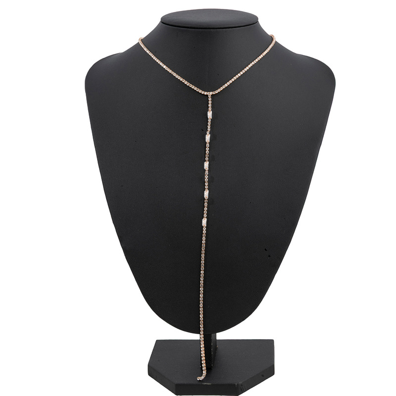 Cross-border new product necklace: Sexy Y-shaped long zircon necklace, European and American InS-style personalized neck-fitting collarbone diamond necklace details Picture