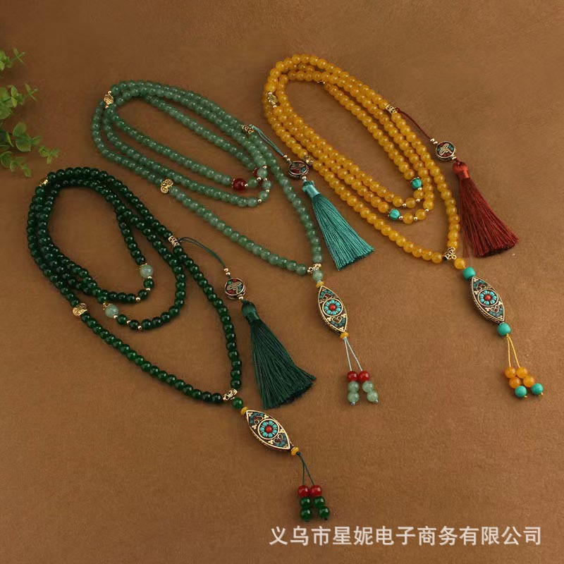 国风新中式长款珠链斜挎链流苏挂坠项链复古文艺汉服旗袍配饰秋冬