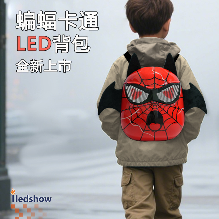 大尾猫蝙蝠卡通LED背包红色蜘蛛侠小学生减负护脊包幼儿园书包