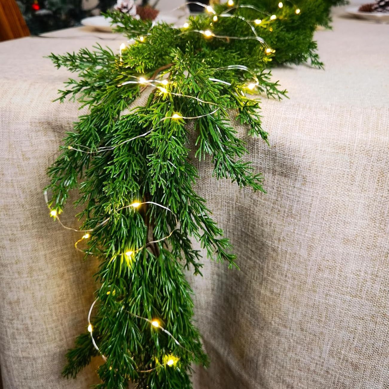 亚马逊新款仿真圣诞松针藤条手感软胶圣诞节装饰人造松针水草藤条细节图