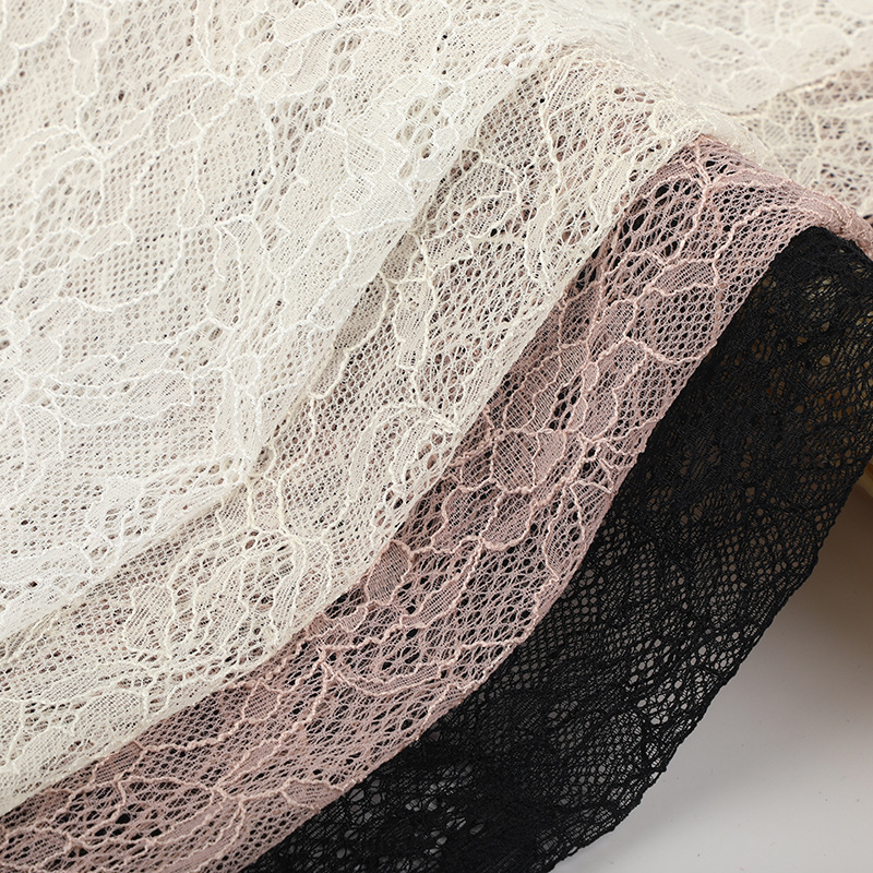 Pink brocade lace fabric with delicate small flowers and warp knitted lace fabric for dress and dress in stock details Picture