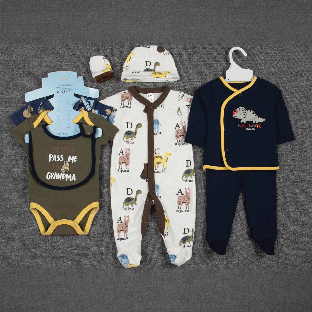 Wholesale of 8-piece sets of European and American baby crawling clothes, baby warm clothes, cotton-padded bottom clothes and children's autumn clothing Specification image