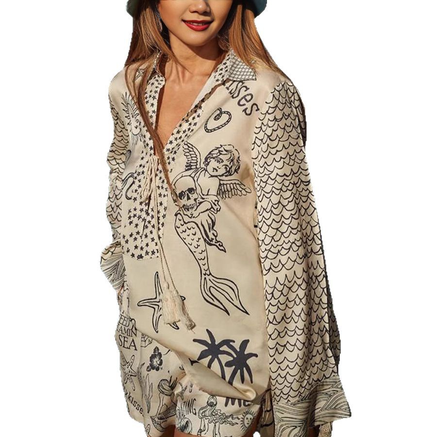 Amazon 2025 New Style European and American fashion Casual Printed Satin two-piece set for cross-border foreign trade independent station Item Picture