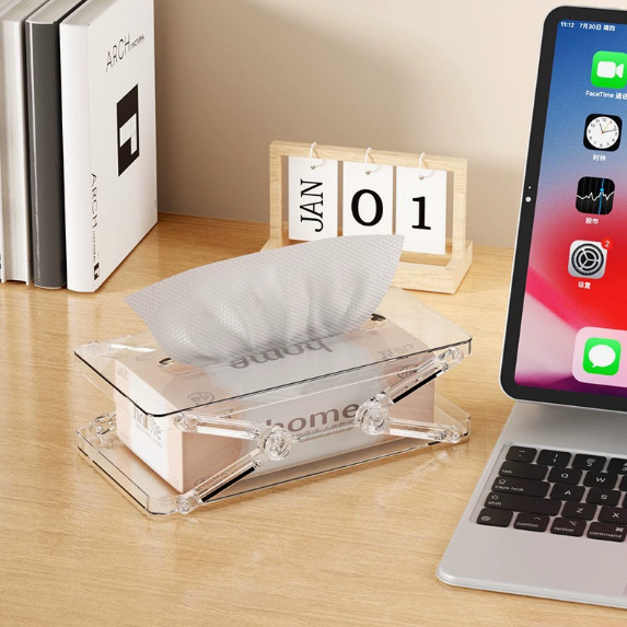 Light luxury transparent tissue box, living room tissue box, household spring tissue box, coffee table box, tissue creative storage box Specification image