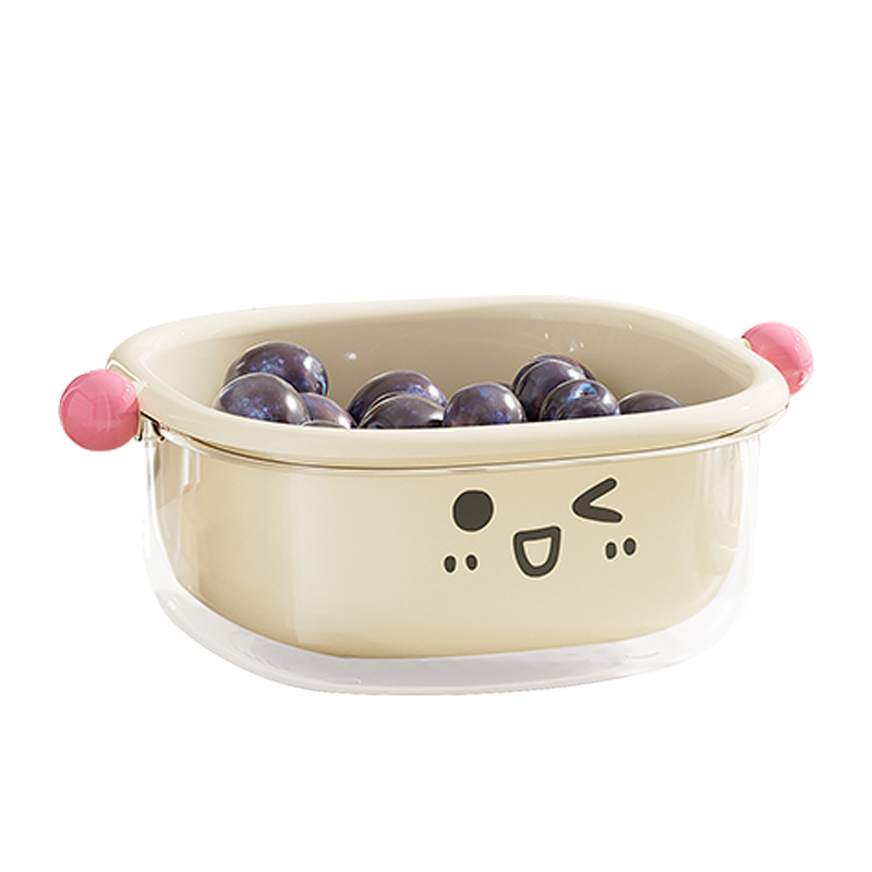 洗菜盆沥干篮双层设计多功能水果盘厨房大号可倒置防尘果蔬沥水篮白底实物图