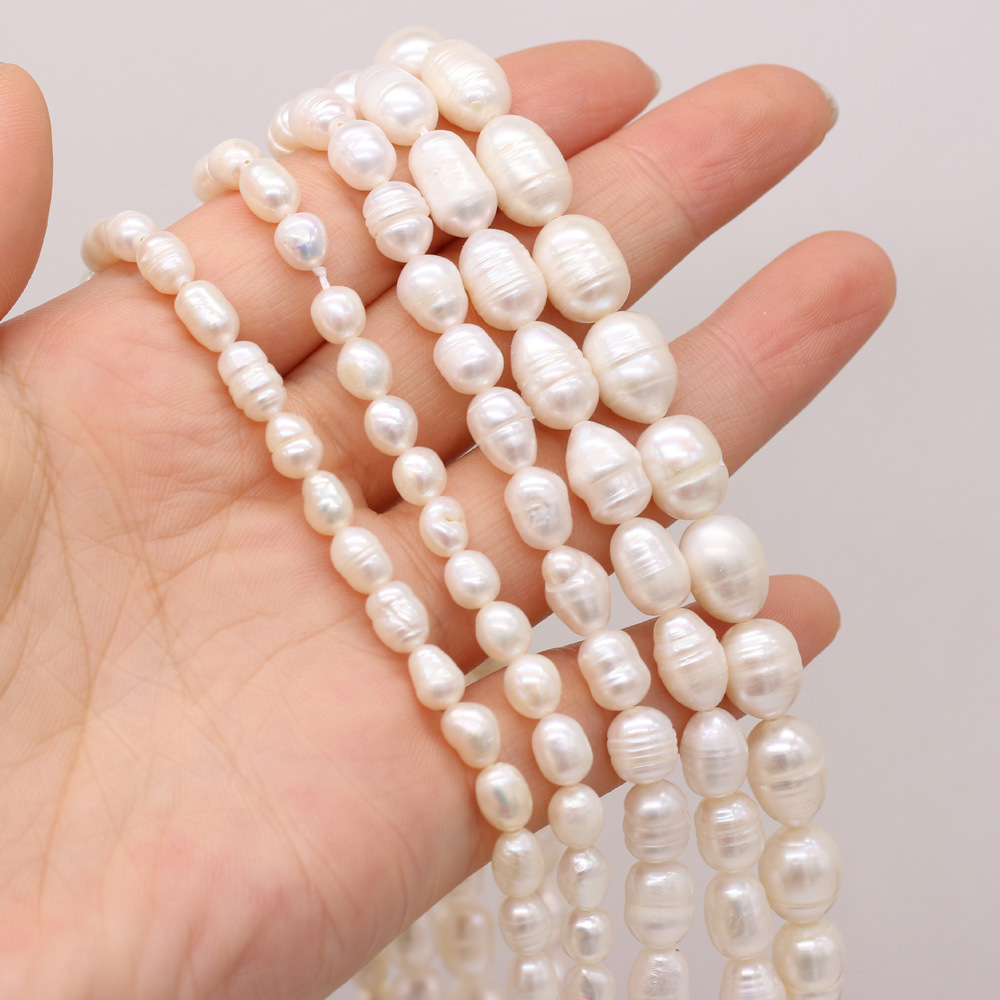 Natural freshwater rice-shaped A pearl white DIY jewelry accessories, handcrafted jewelry necklaces, semi-finished product production and wholesale details Picture