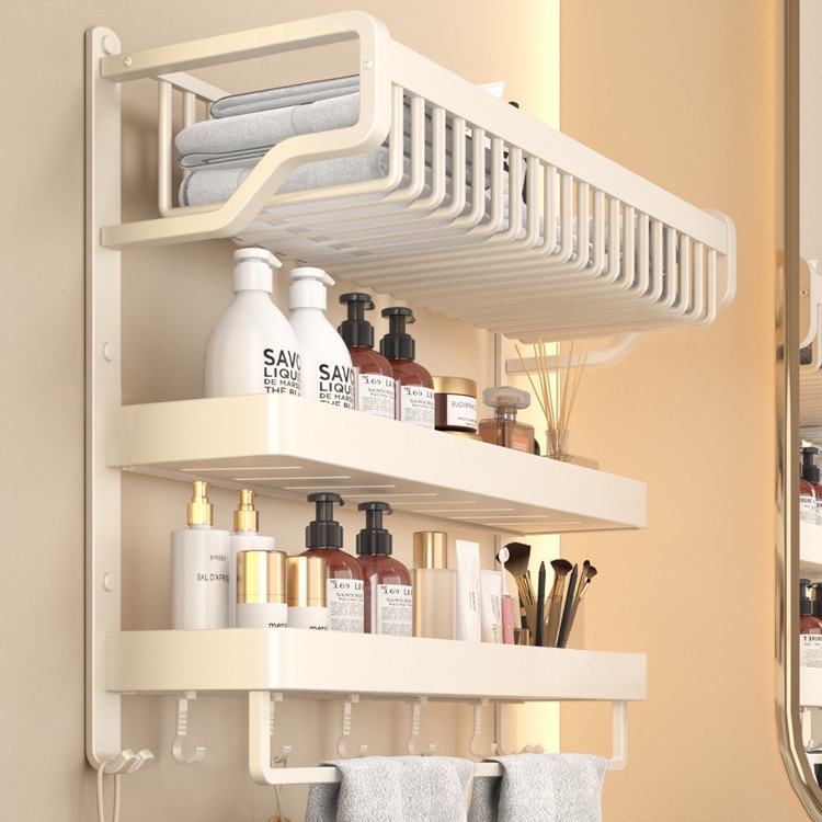 Modern and simple bathroom towel rack, storage rack, washbasin, bathroom, toilet, non-drilling storage rack with hooks and rods