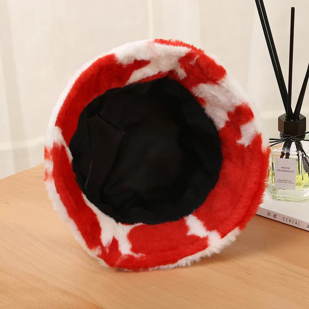 New autumn and winter printed rabbit fur fisherman's hat for women, thickened, warm and versatile, cross-border basin hat and bucket hat for men Item Picture