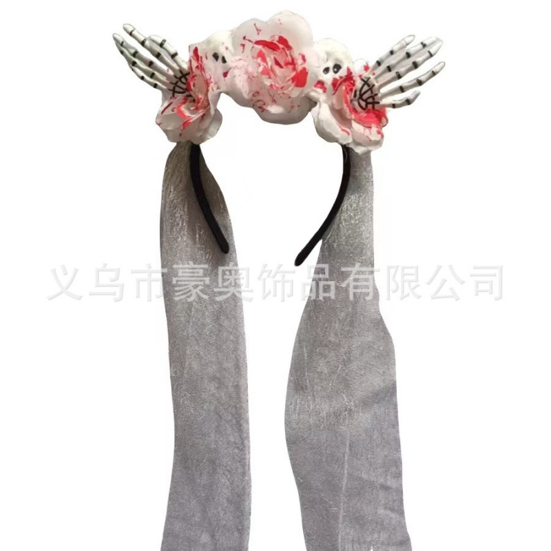 2025新款万圣节网纱恶魔发箍黑色牛角头箍网纱头箍鬼节派对装扮头产品图