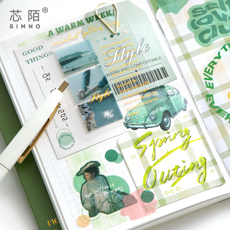 Xinmo Cross-border Bestseller Warm Mail, high appearance level, healing forest-themed green plants, artistic and fresh, INS style planner material set box details Picture