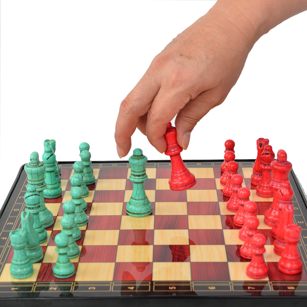 彩色石头棋子搭配高光亮面漆艺棋盘桌游国际象棋游戏玩具棋33CM白底实物图