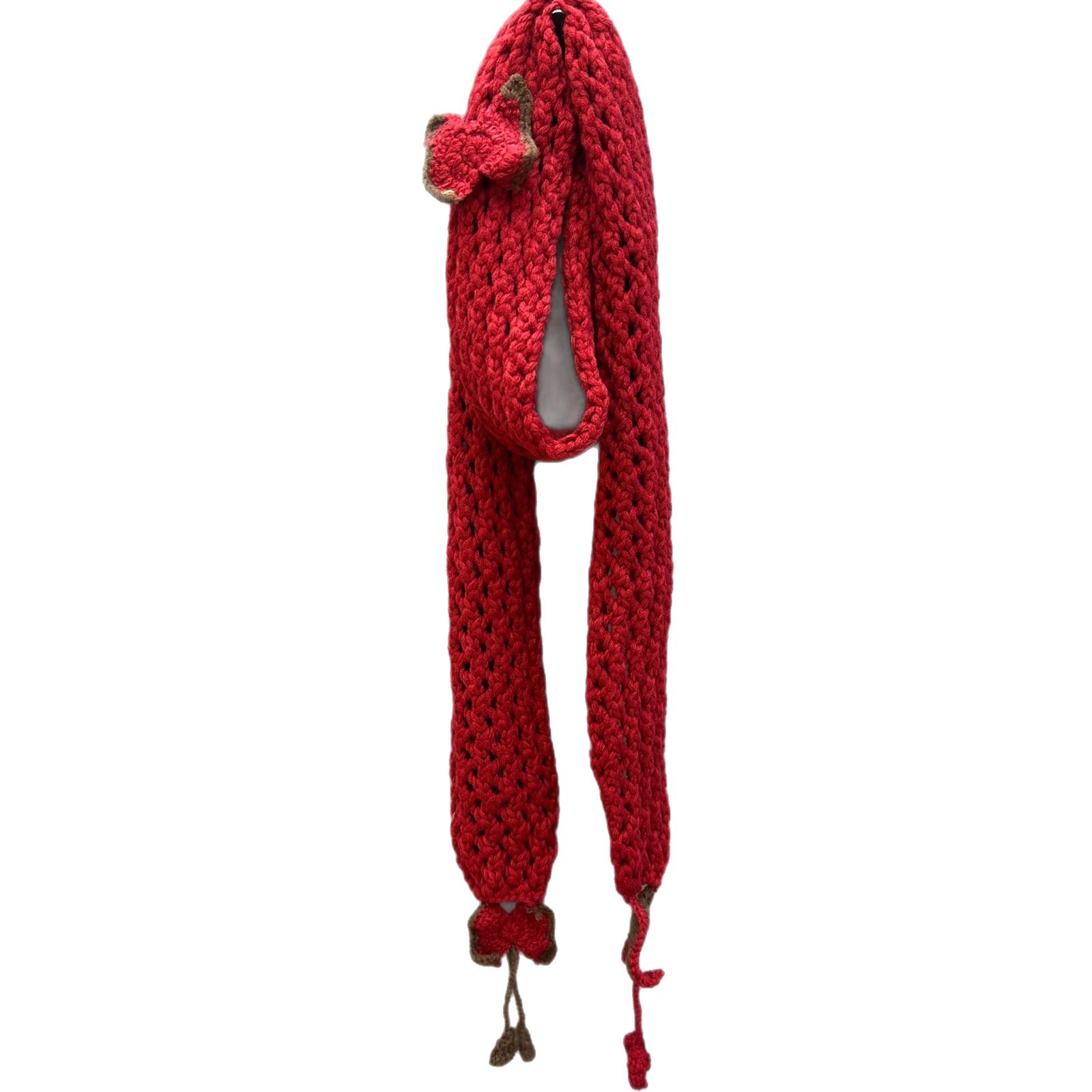 花恋~米白色蝴蝶花针织飘带长条镂空围巾辣妹秋冬新款时尚围脖白底实物图