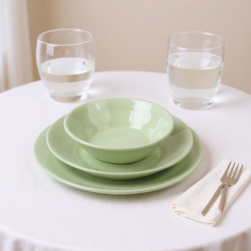 Customized melamine tableware plates for fast food restaurants, green round plates for pig's foot rice, fast food plates for restaurants and hotels, and rice bowls with toppings full figure