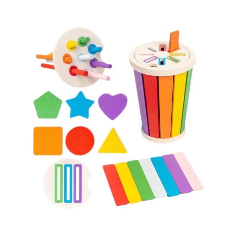 威威虎颜色分类游戏桶幼儿童0-3岁蒙氏早教认知教具益智木制玩具白底实物图