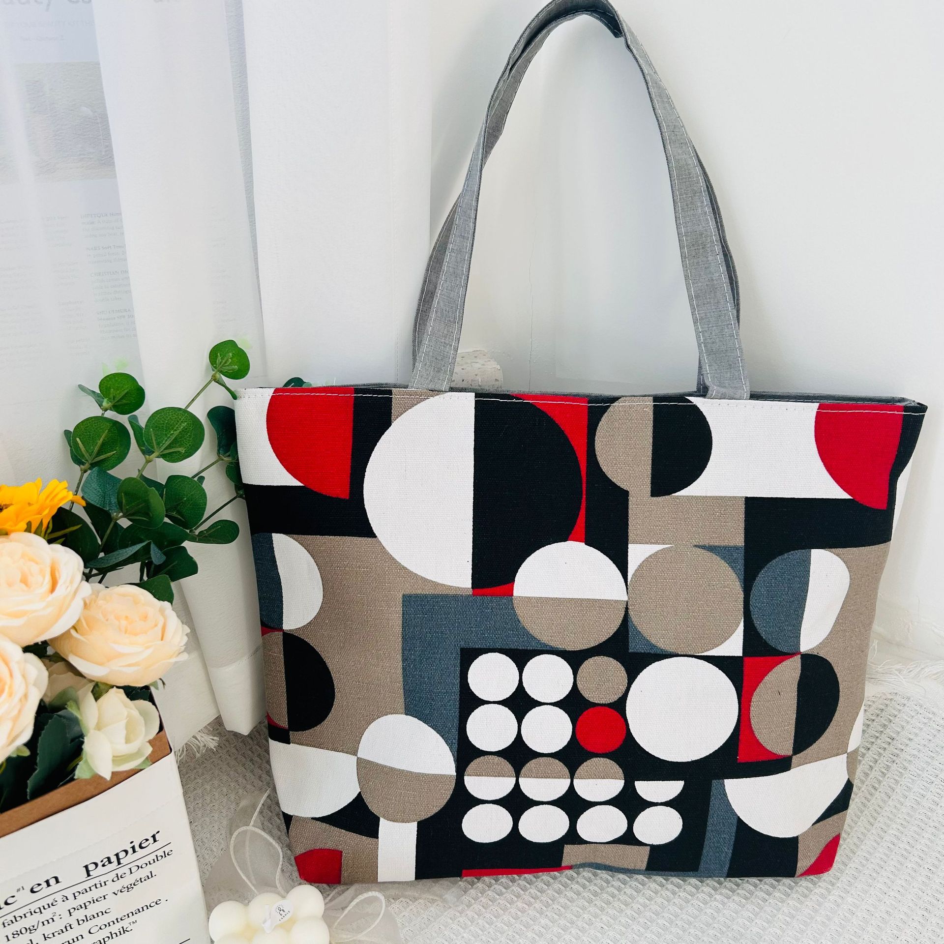 Bolso de lona transfronterizo bolso de lona impreso de gran capacidad tote jumbo tela artística bolso de estudiante bolso de libro de un hombro lona de mano bolso de mujer diagonal cross bolso de mano casual commuter simple tote bolso de lona de un hombro details Picture