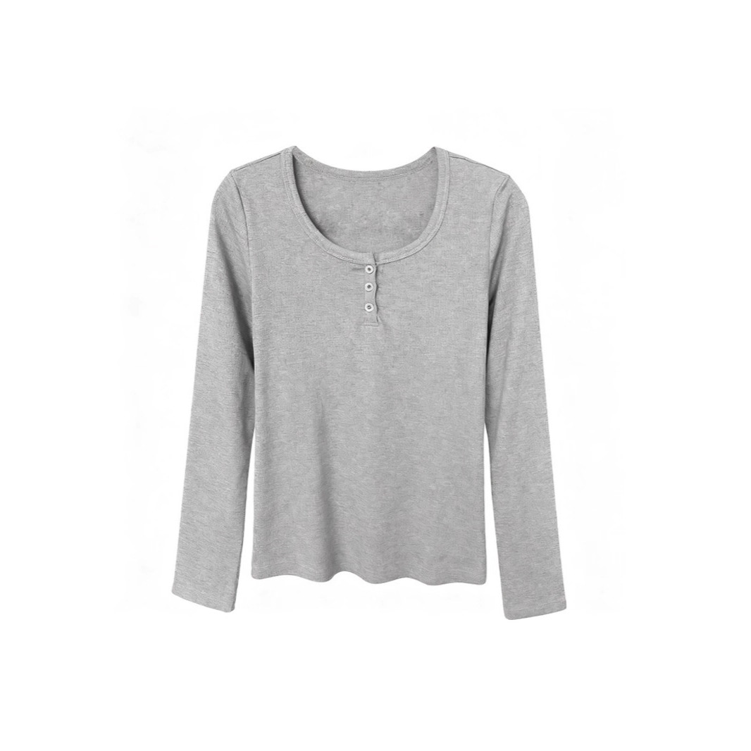 Factory wholesale semi-open round-neck T-shirt for women 2026 new Spring and autumn style slimming top long-sleeved versatile base layer Item Picture