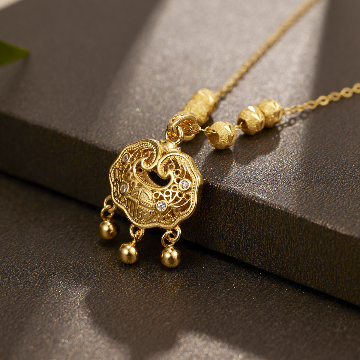 Peace Lock necklace, Chinese and ethnic style, double-sided filigree hollowed-out ruyi longevity lock collarbone chain accessory Application Scenario