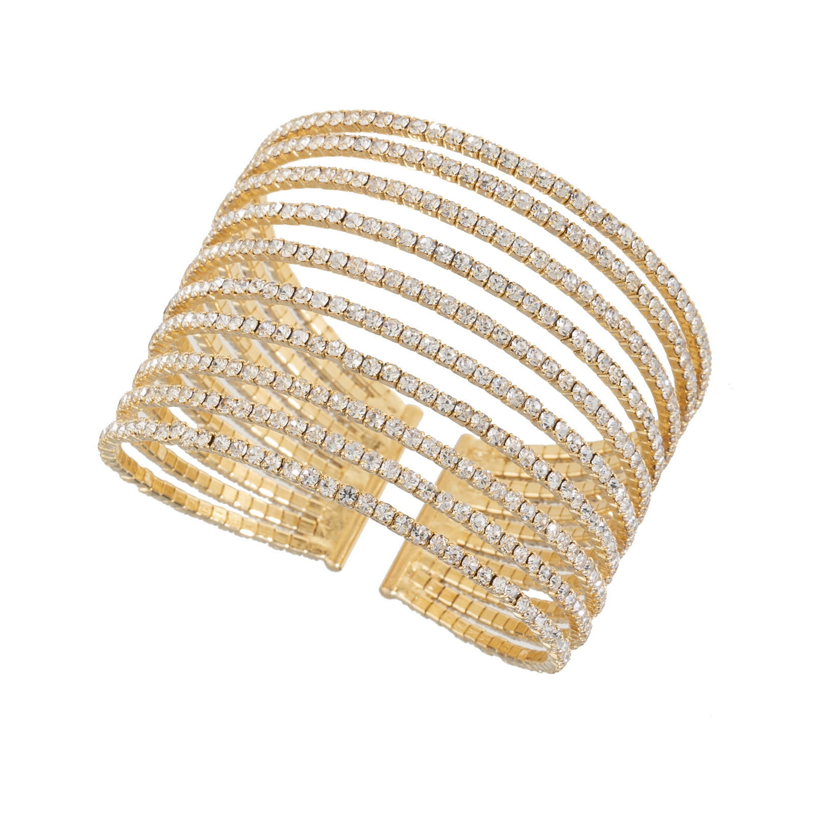 This is a new cross-border 10-row claw chain bracelet from Europe and America. It features exaggerated multi-row water diamonds and steel wire with elastic openings. It is a versatile accessory for brides, wedding banquets, and party gowns