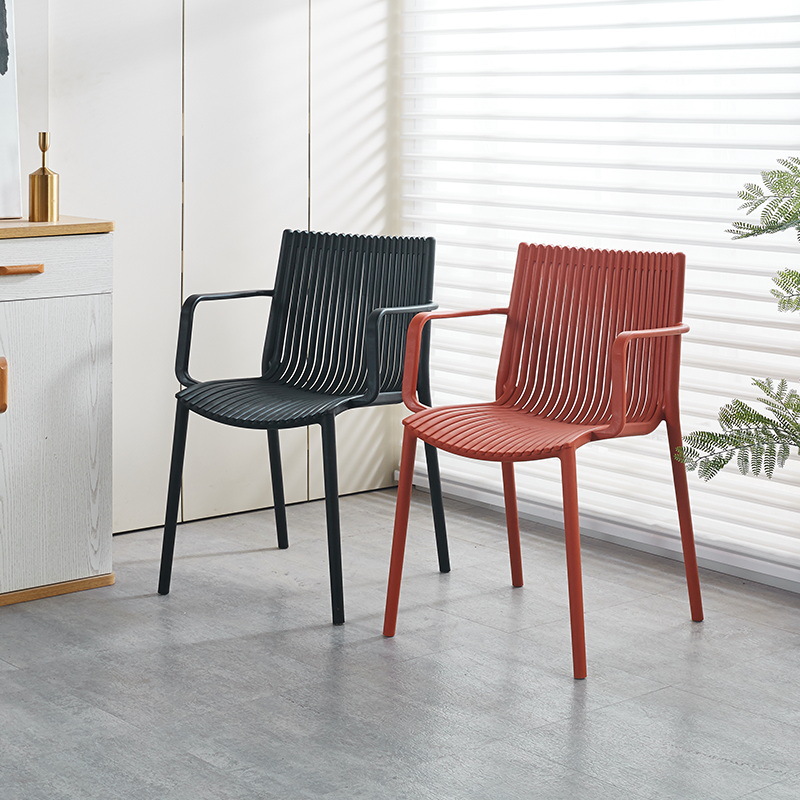 Thickened plastic chairs, Nordic hollowed-out chairs, coffee shop stackable dining chairs, home dining table stools, outdoor garden chairs Application Scenario