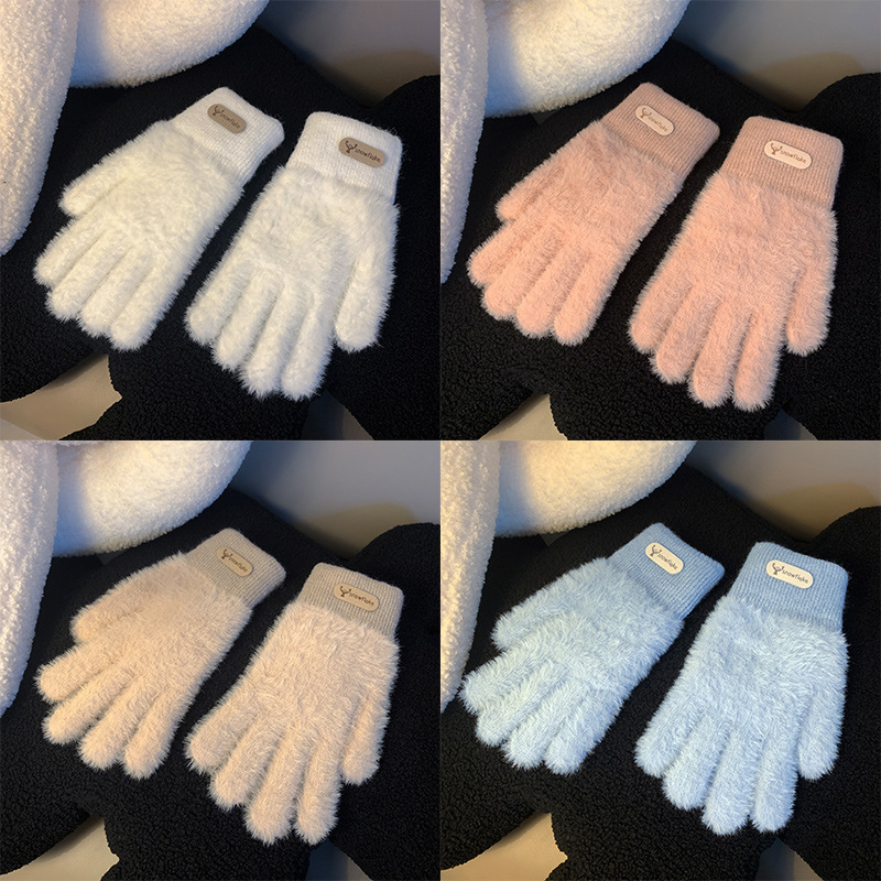 手套冬季韩版加绒加厚保暖防风防寒毛线针织双层分指学生户外骑行